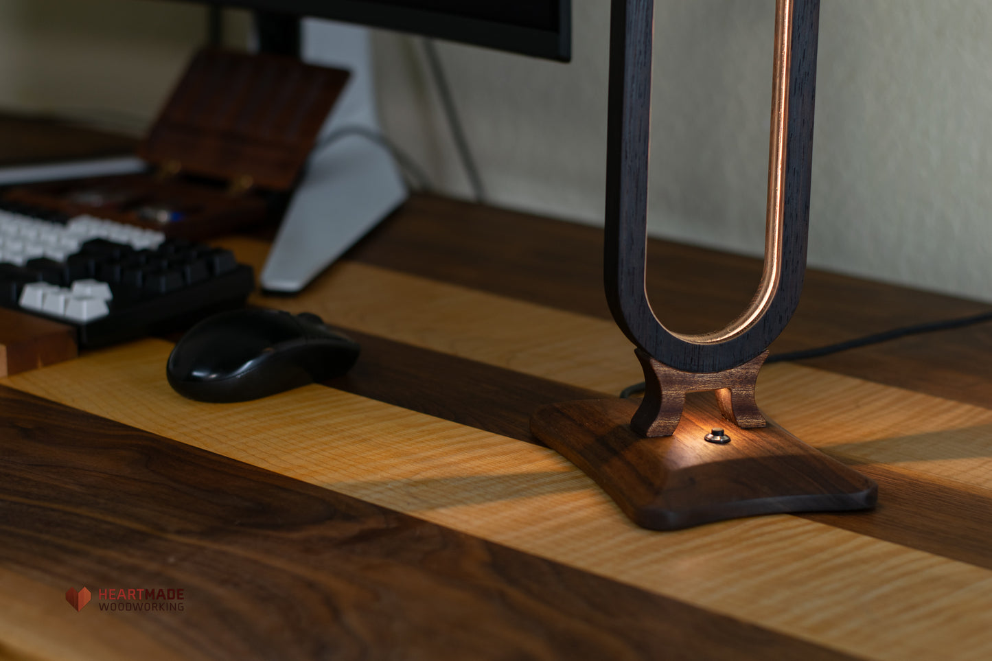 Custom Wood Desk Lamp - USB-C Powered - Walnut - Mahogany - Wenge
