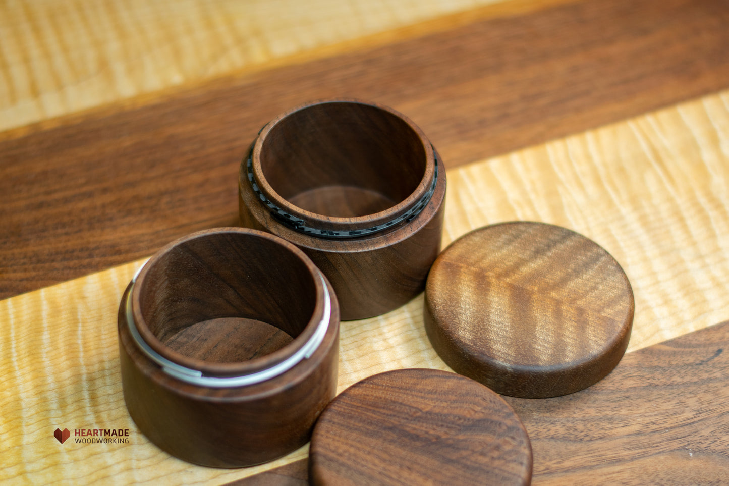 Threaded Walnut Wood Jars - Aluminum and Carbon Fiber Threads