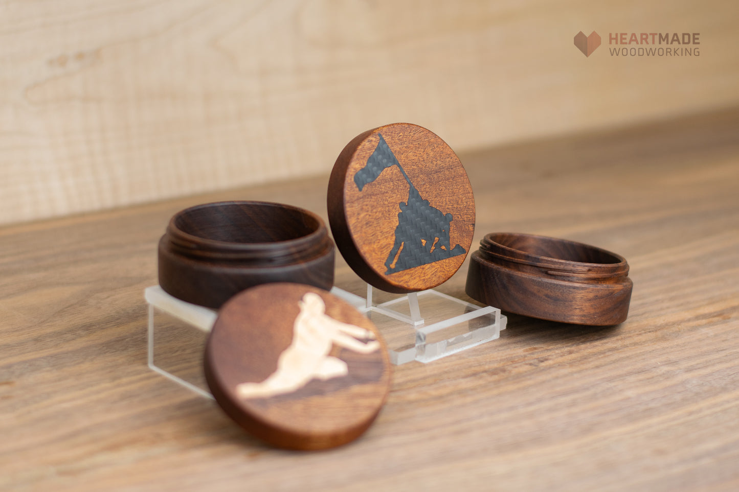 Threaded Wood Jars - Carbon Fiber and Wood Inlays
