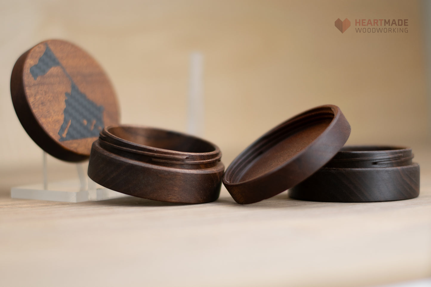 Threaded Wood Jars - Carbon Fiber and Wood Inlays