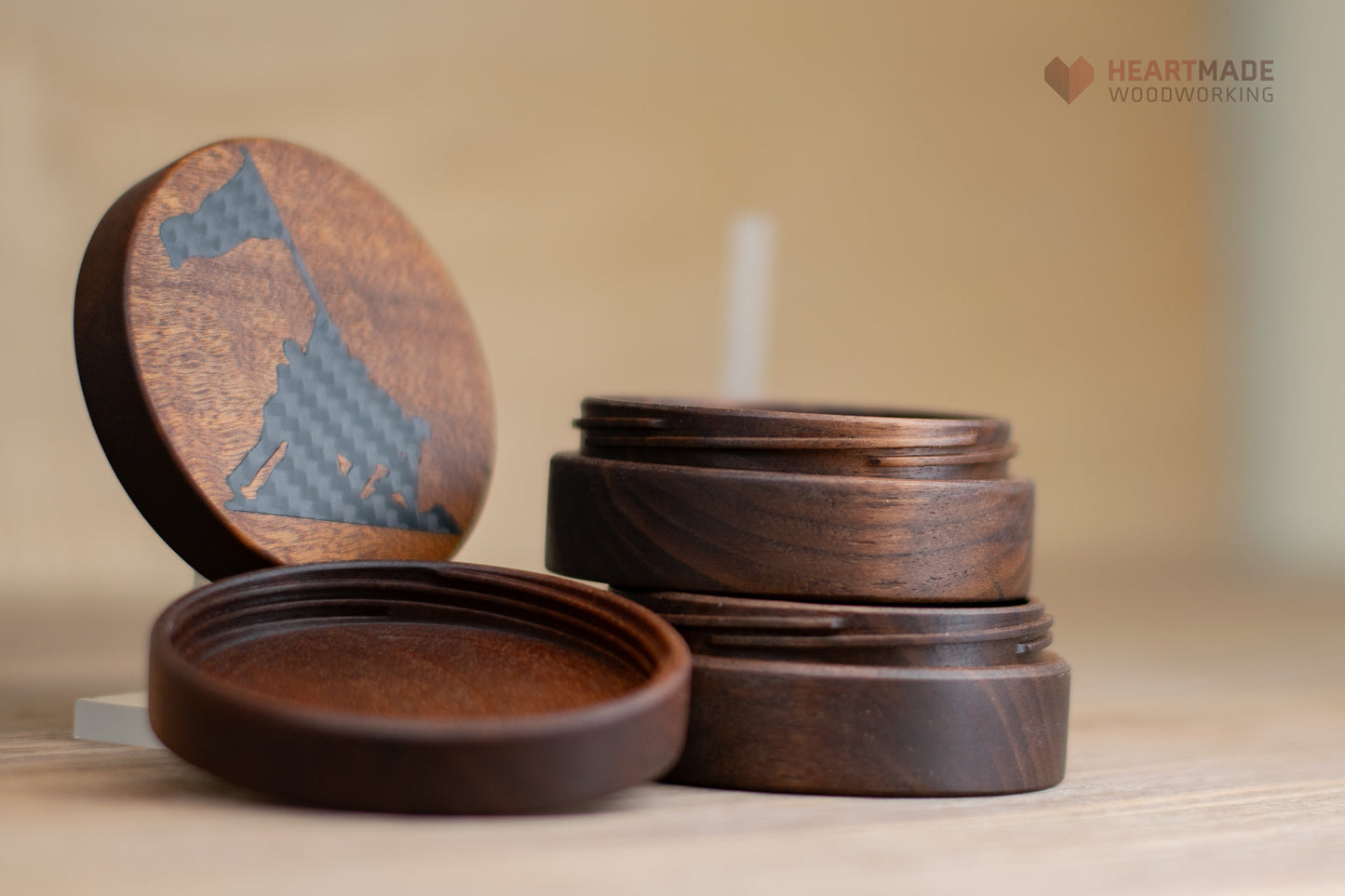 Threaded Wood Jars - Carbon Fiber and Wood Inlays