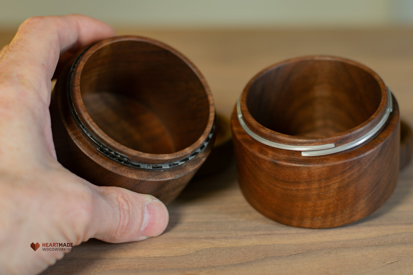 Threaded Walnut Wood Jars - Aluminum and Carbon Fiber Threads