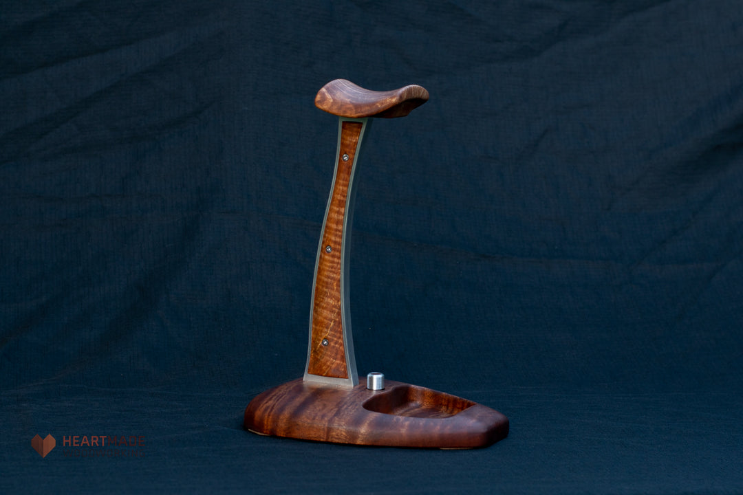 Quilted Mahogany and Spalted Maple Headphone Stand with LED Lighting