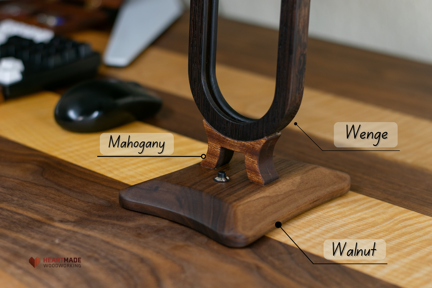 Custom Wood Desk Lamp - USB-C Powered - Walnut - Mahogany - Wenge