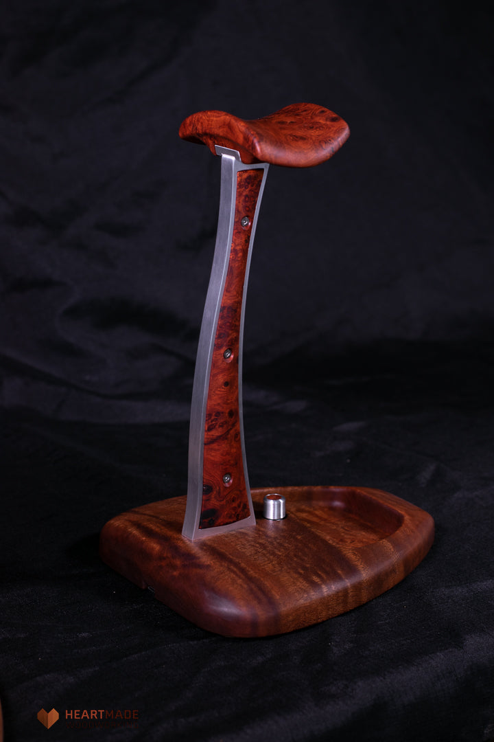 Quilted Mahogany and Burled Amboyna Headphone Stand With LED Lighting