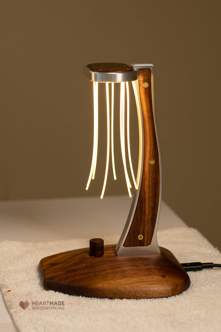 Noodle LED Lamp In Walnut And Aluminum - Custom Designed One-of-a-kind Light