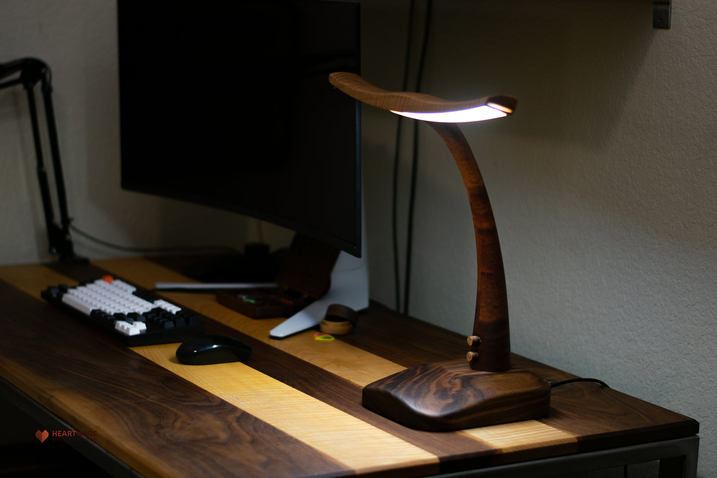 Desk Lamp - Walnut, Mahogany and Curly Maple - Dual Color Temperature With Dimmers - Air Foil