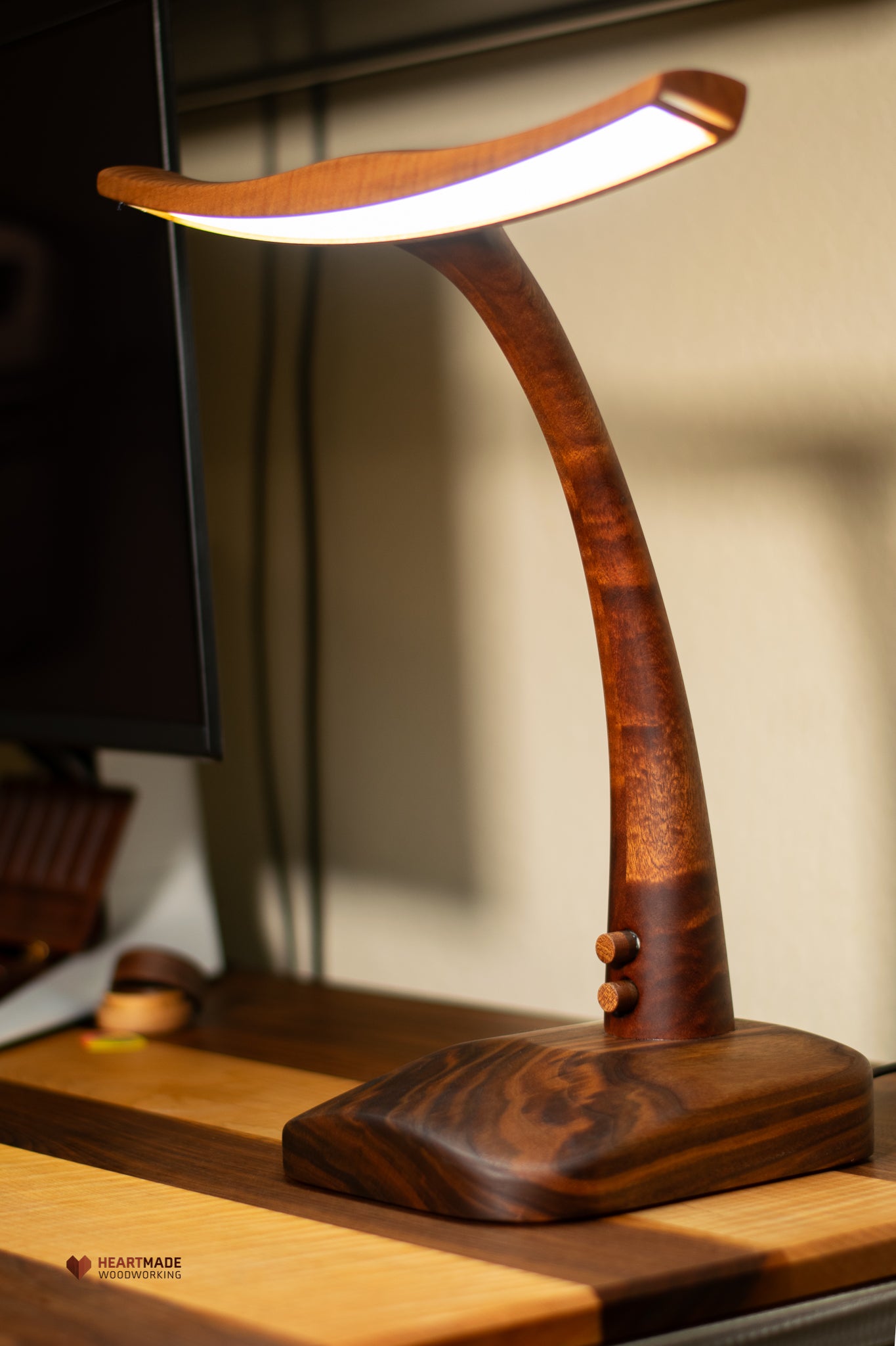 Desk Lamp - Walnut, Mahogany and Curly Maple - Dual Color Temperature With Dimmers - Air Foil