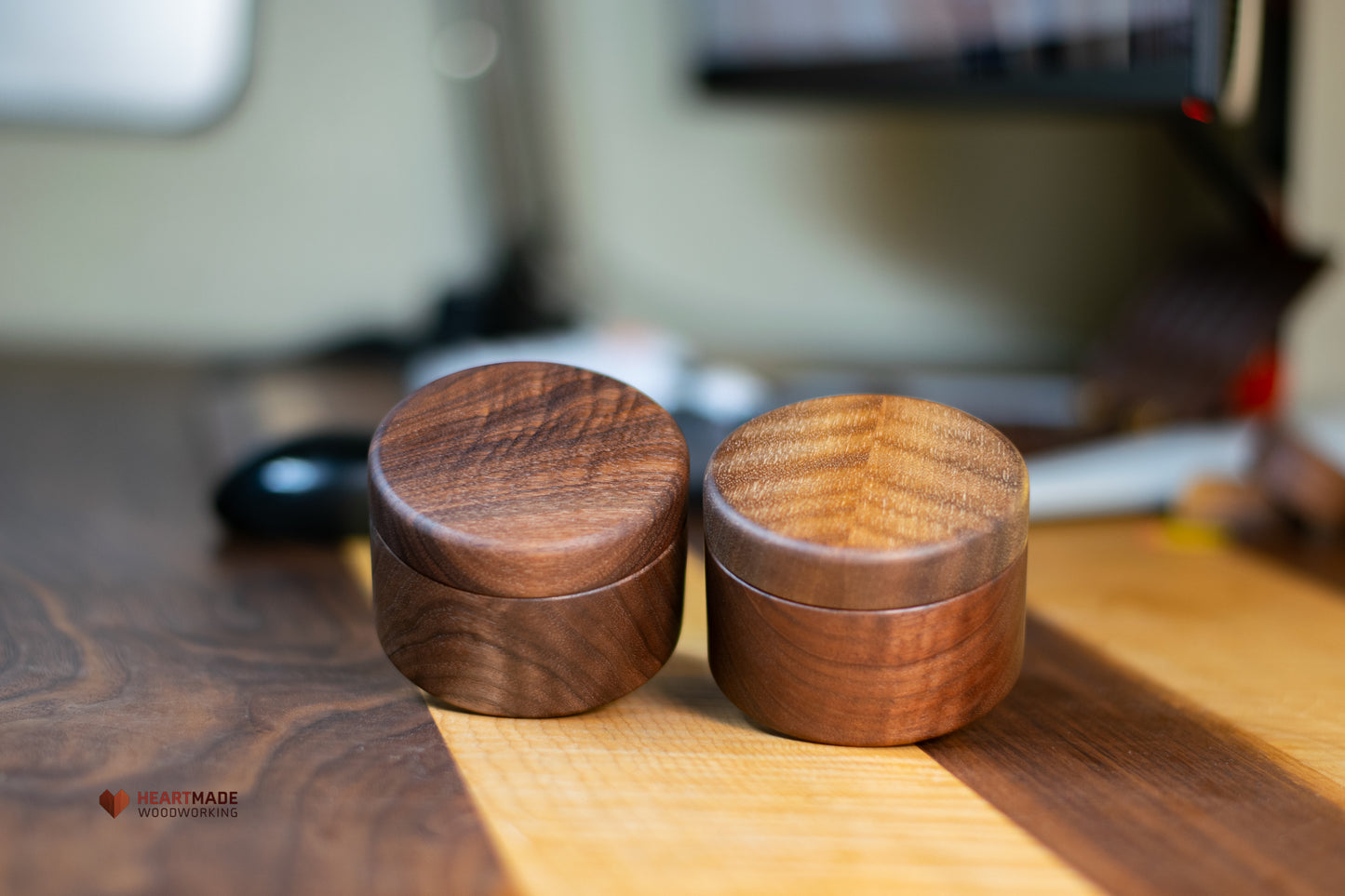 Threaded Walnut Wood Jars - Aluminum and Carbon Fiber Threads