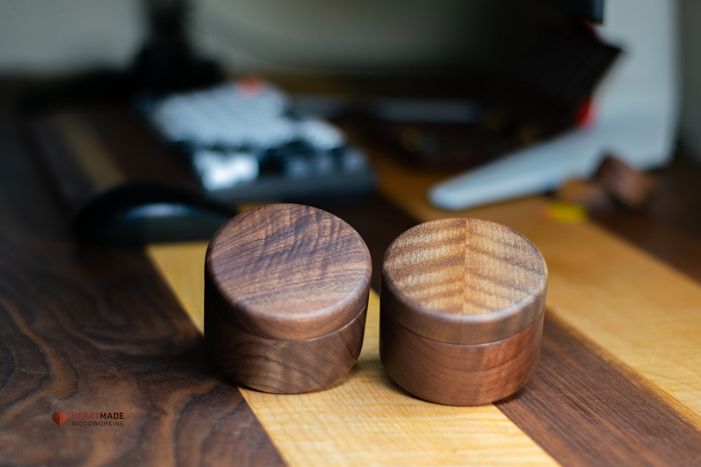 Threaded Walnut Wood Jars - Aluminum and Carbon Fiber Threads