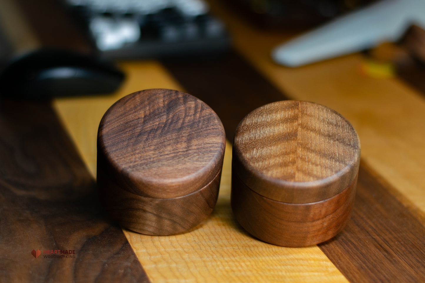 Threaded Walnut Wood Jars - Aluminum and Carbon Fiber Threads