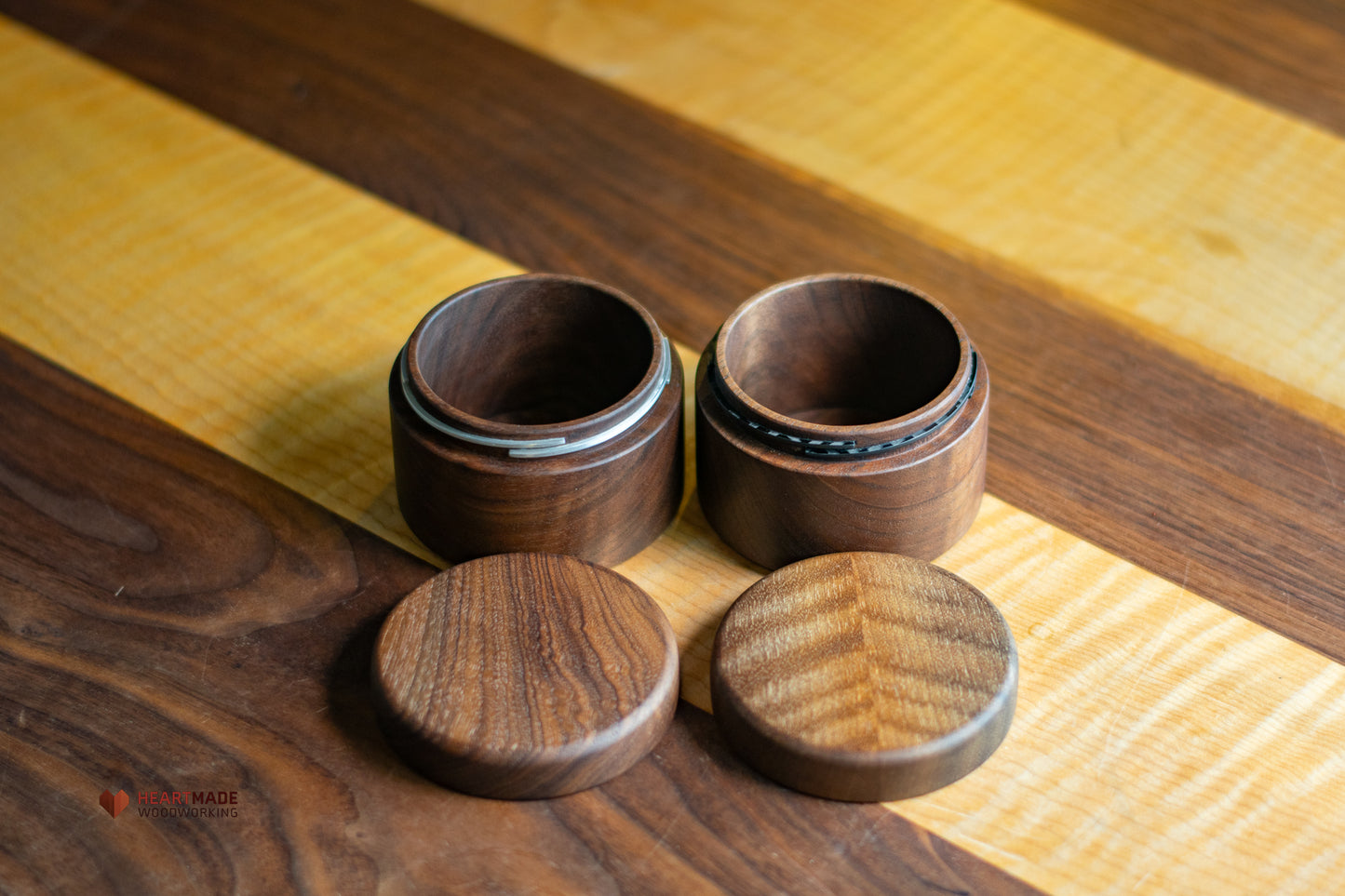 Threaded Walnut Wood Jars - Aluminum and Carbon Fiber Threads