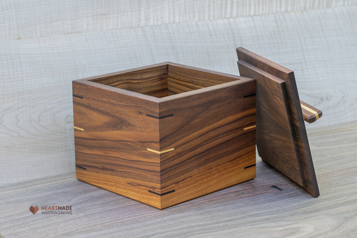 Walnut Box with Quilted Maple Top - Keepsake Box, Urn, Cookie Jar, Wedding Gift, Large Wood Box