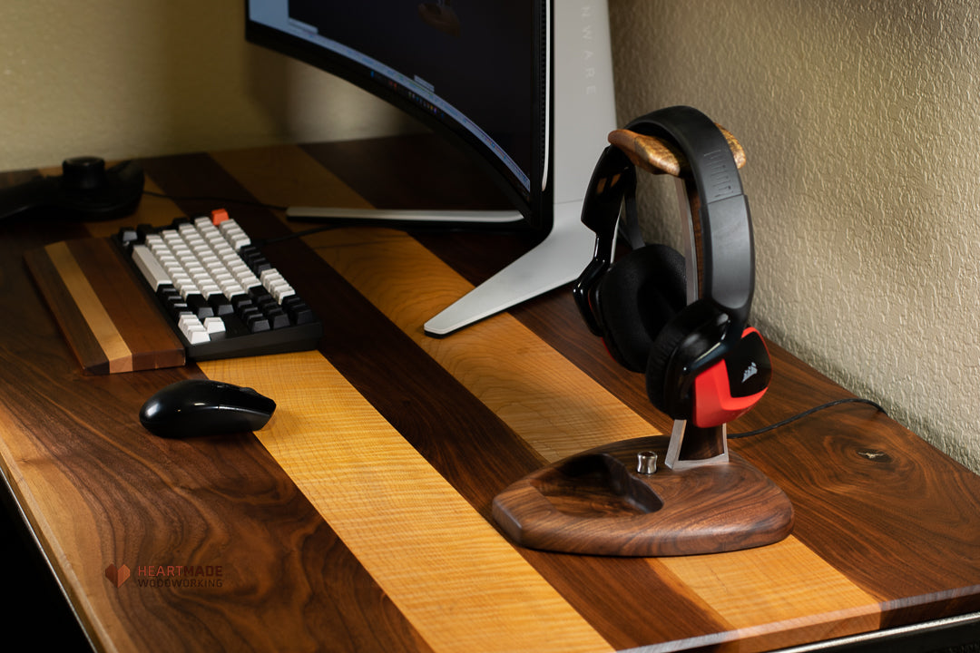 Walnut and Spalted Maple Headphone stand. Heartmade Woodworking, Austin, TX.