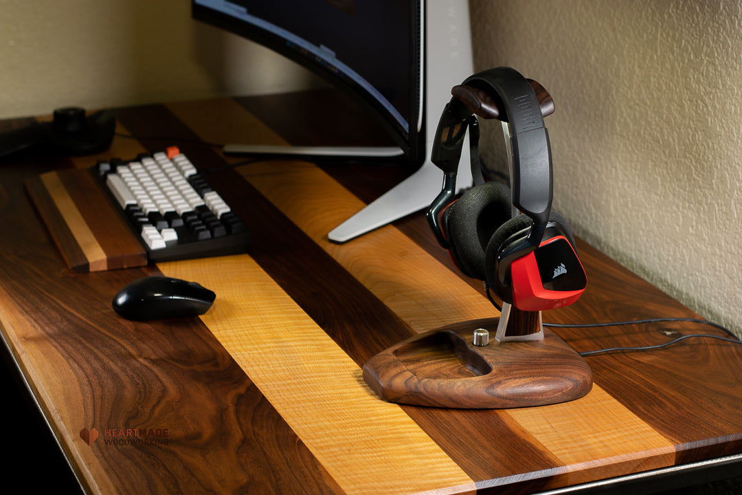 Walnut and Zebrawood Headphone Stand with LED Lighting