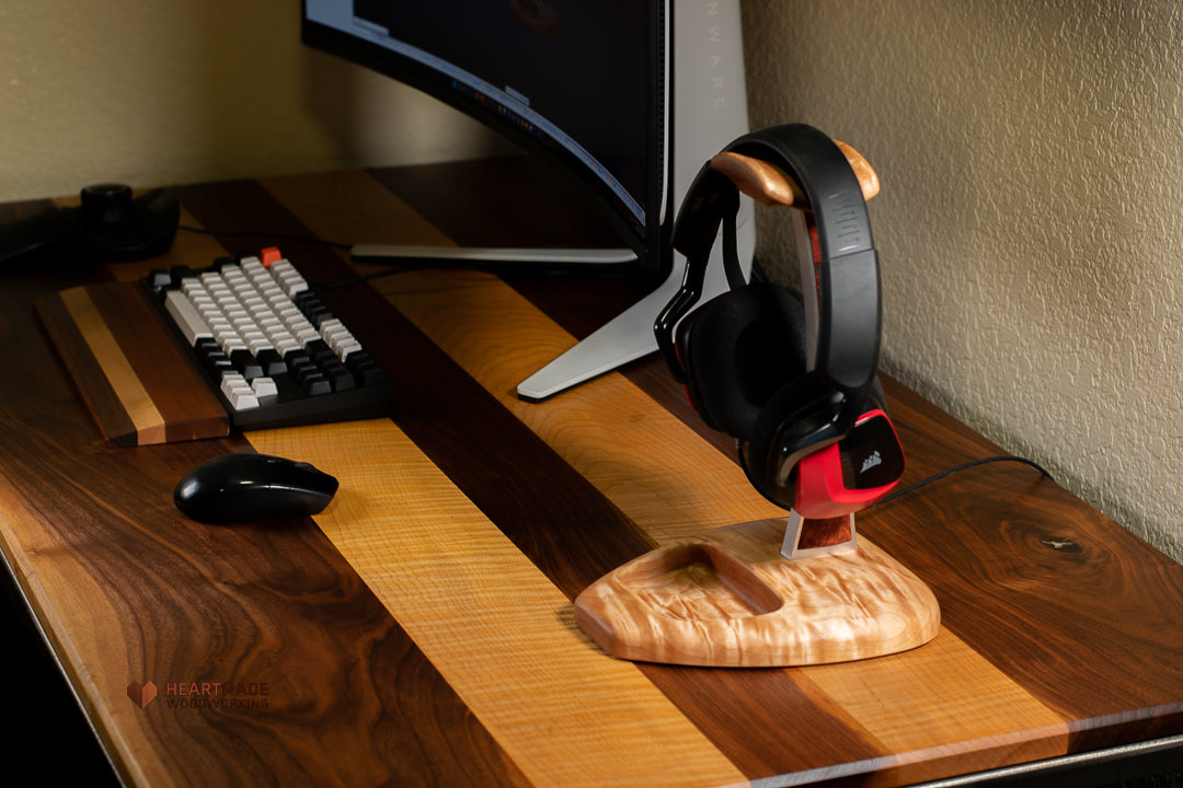 Quilted Maple and Burled Amboyna Headphone Stand