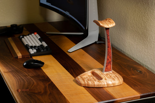 Quilted Maple and Burled Amboyna Headphone Stand