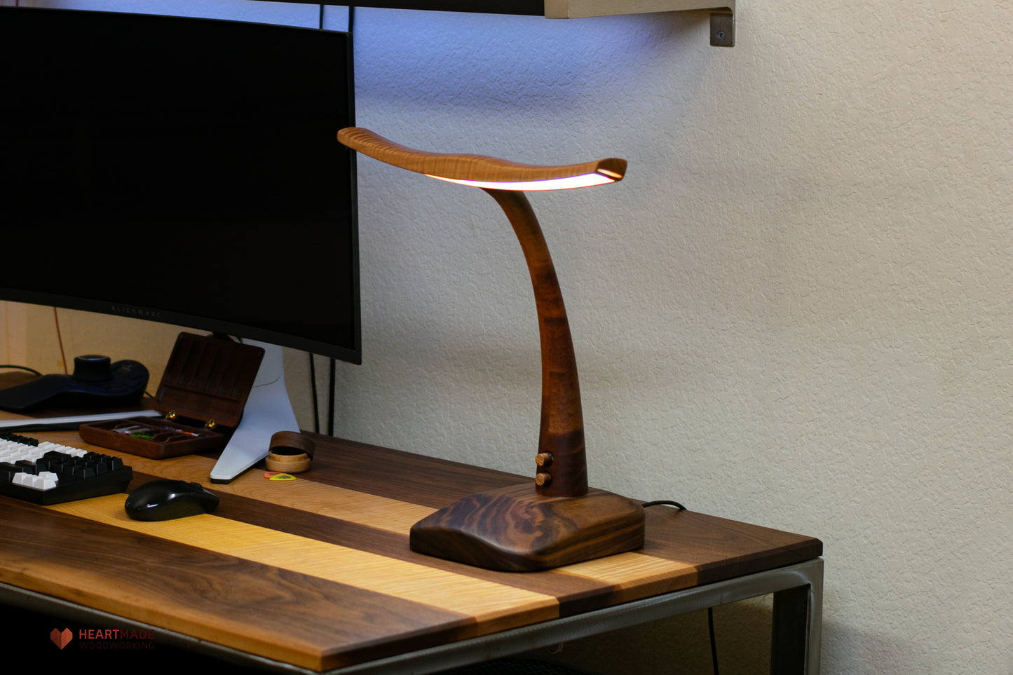 Desk Lamp - Walnut, Mahogany and Curly Maple - Dual Color Temperature With Dimmers - Air Foil