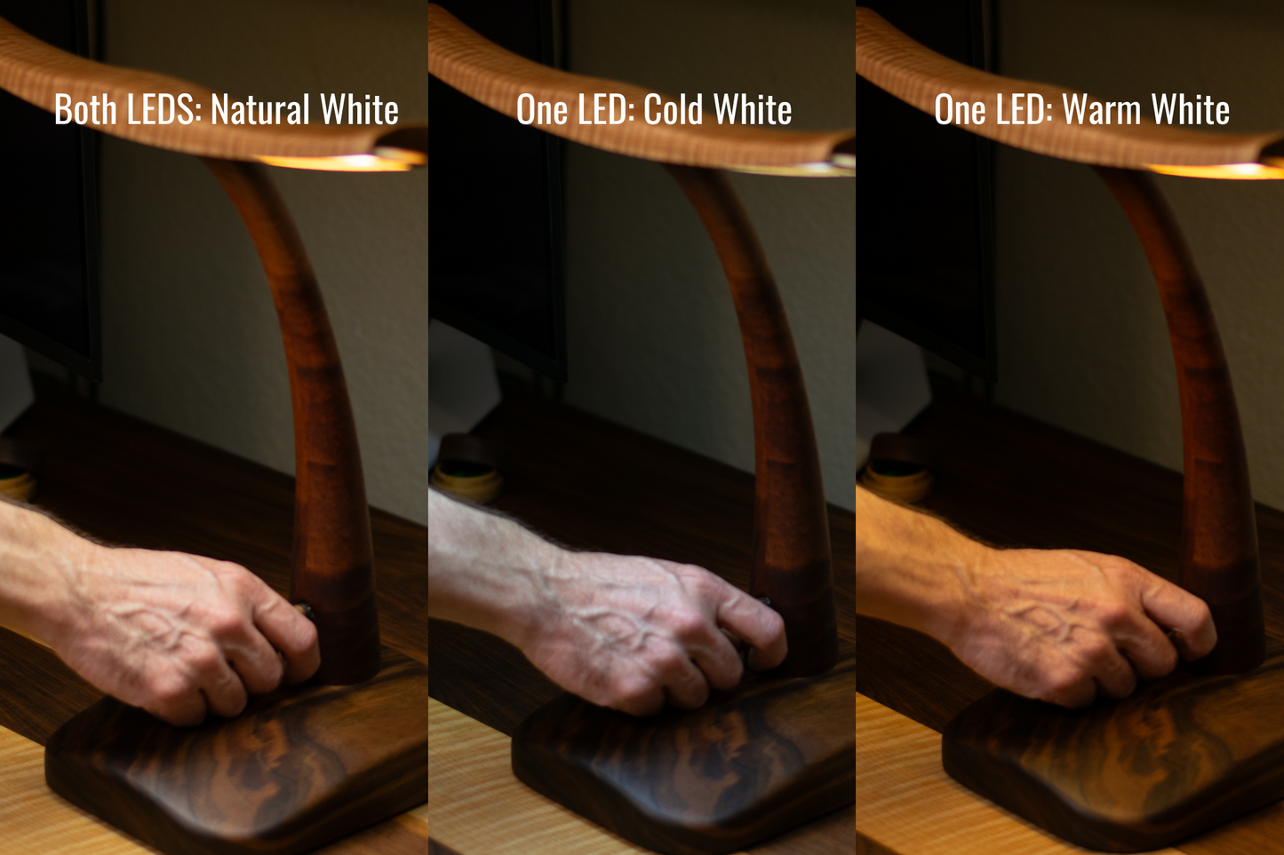 Desk Lamp - Walnut, Mahogany and Curly Maple - Dual Color Temperature With Dimmers - Air Foil