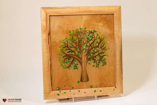 Wood and Epoxy Wall Art - Walnut Tree - Epoxy Leaves - One of a kind