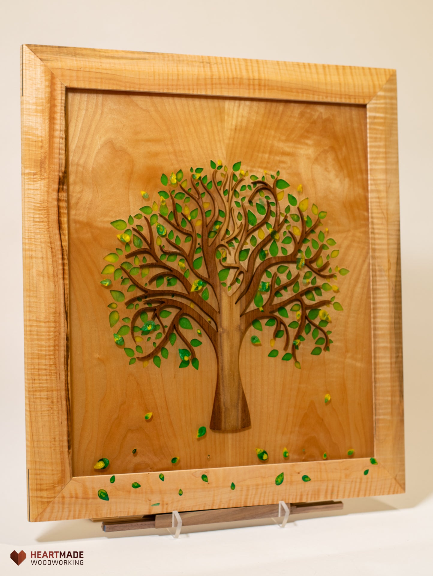 Wood and Epoxy Wall Art - Walnut Tree - Epoxy Leaves - One of a kind