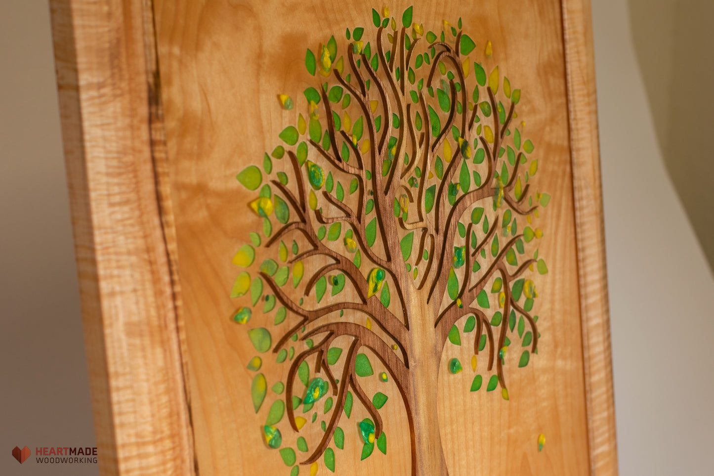 Wood and Epoxy Wall Art - Walnut Tree - Epoxy Leaves - One of a kind