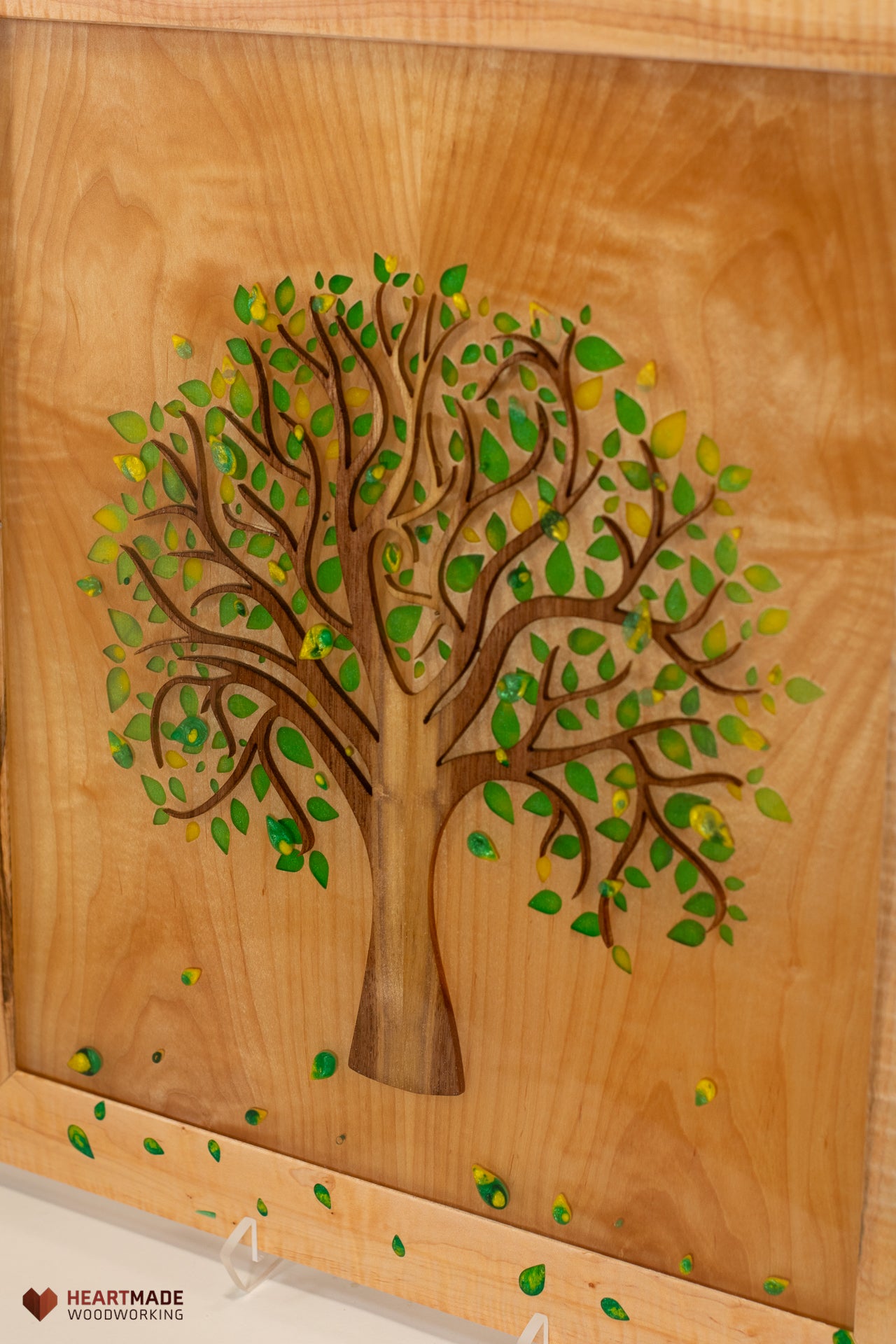 Wood and Epoxy Wall Art - Walnut Tree - Epoxy Leaves - One of a kind