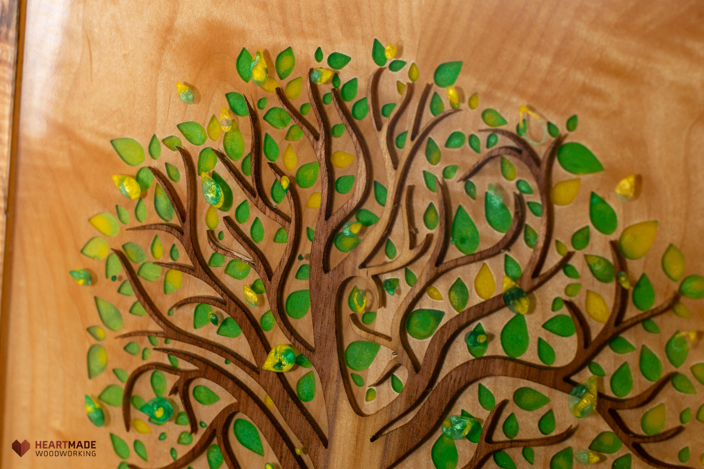 Wood and Epoxy Wall Art - Walnut Tree - Epoxy Leaves - One of a kind