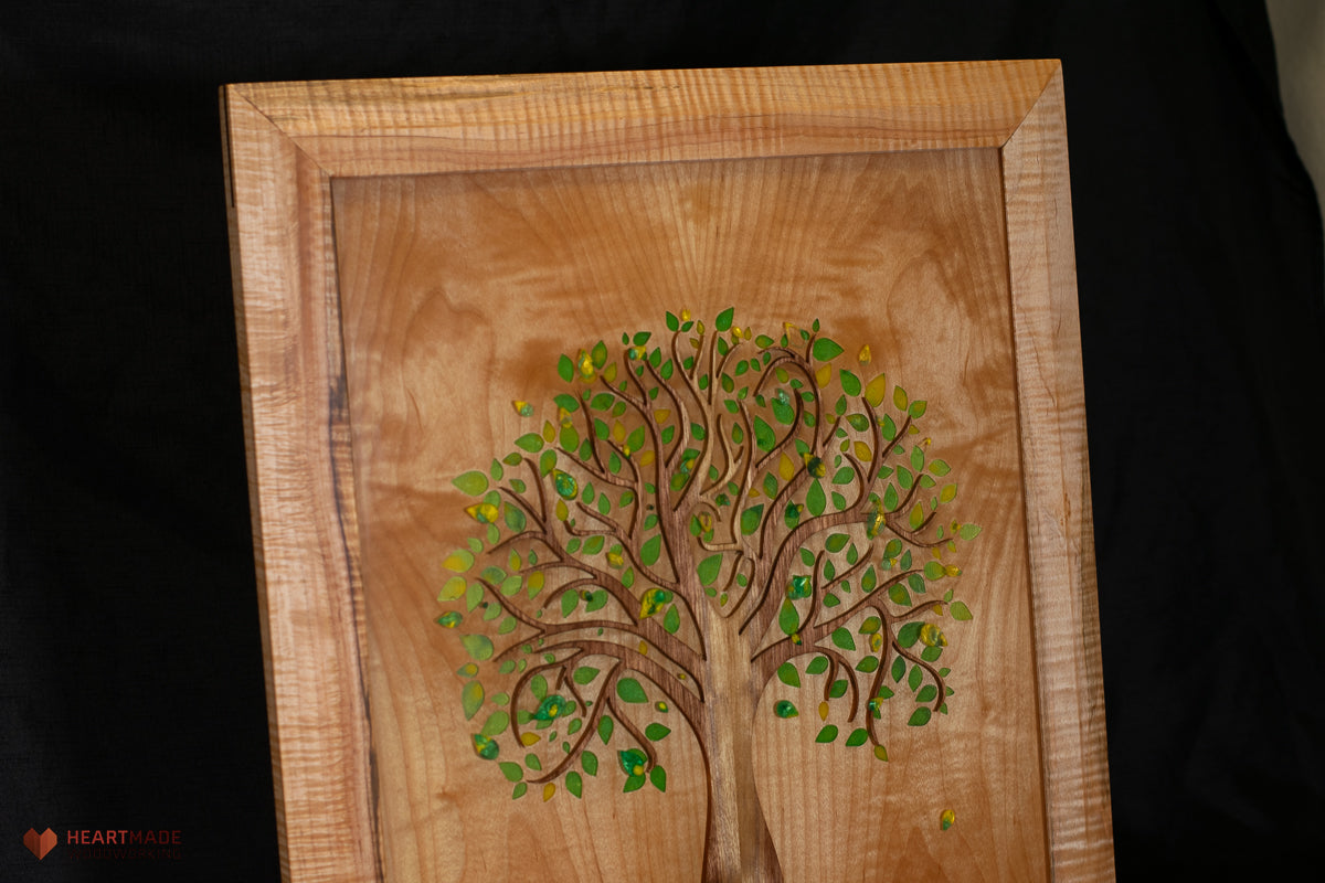 Wood and Epoxy Wall Art - Walnut Tree - Epoxy Leaves - One of a kind