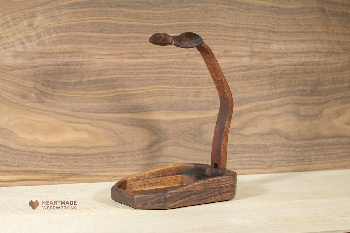 Headphone Stand With Valet Tray - Walnut and Mahogany Hardwoods