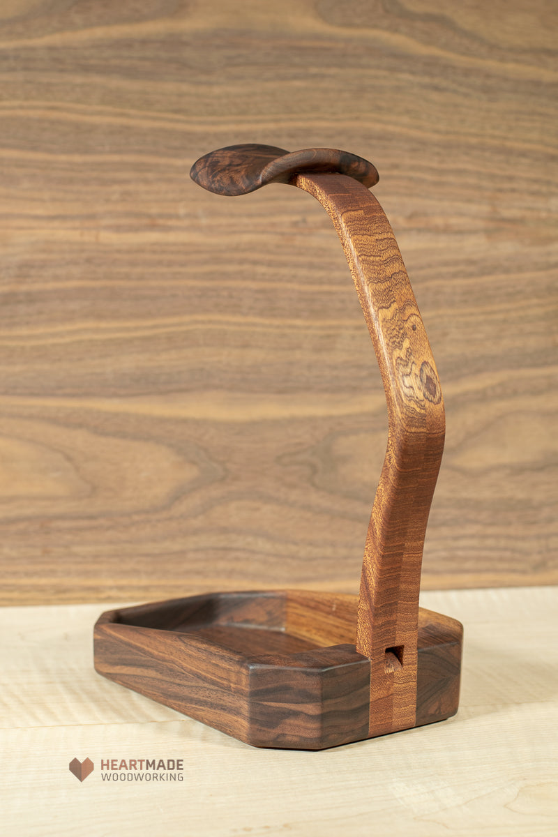 Headphone Stand With Valet Tray - Walnut and Mahogany Hardwoods