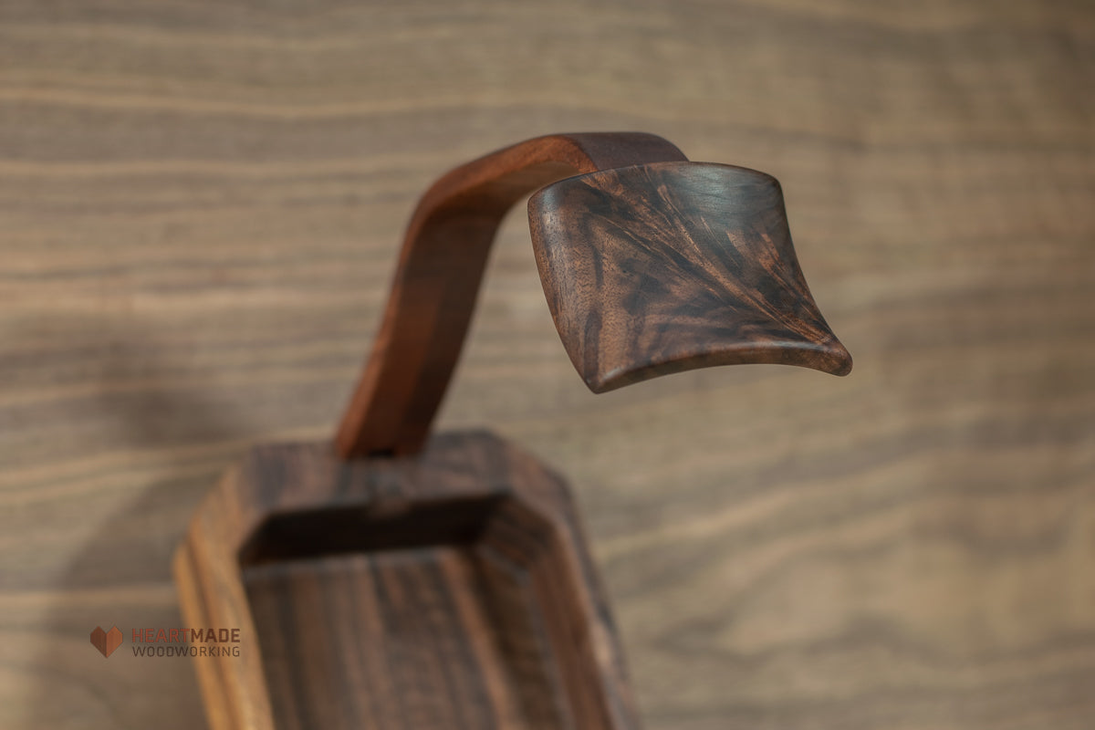 Headphone Stand With Valet Tray - Walnut and Mahogany Hardwoods