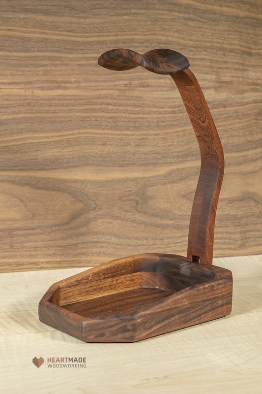 Headphone Stand With Valet Tray - Walnut and Mahogany Hardwoods