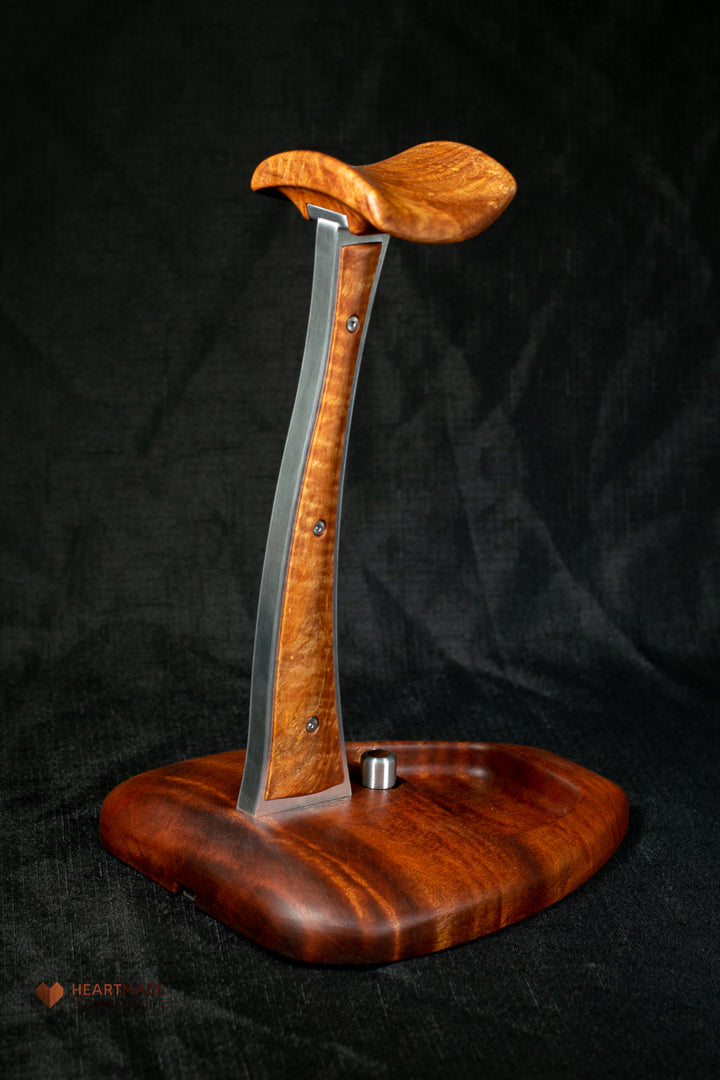 Quilted Mahogany and Spalted Maple Headphone Stand with LED Lighting