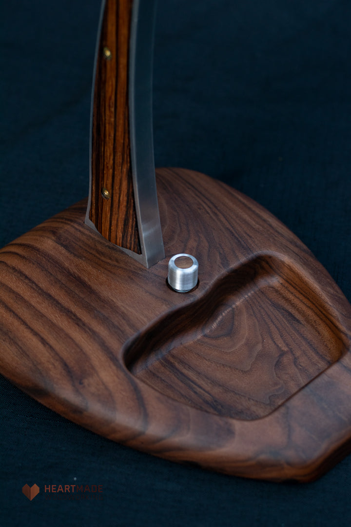 Walnut and Zebrawood Headphone Stand with LED Lighting