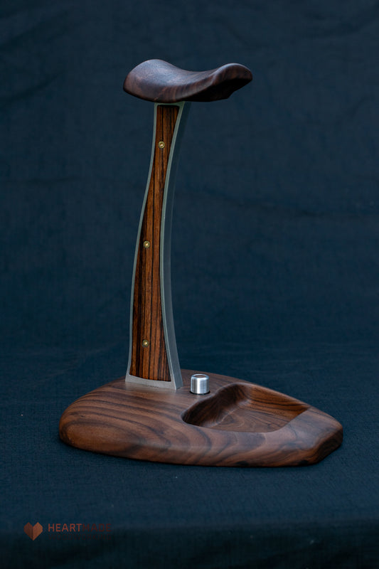 Walnut and Zebrawood Headphone Stand with LED Lighting