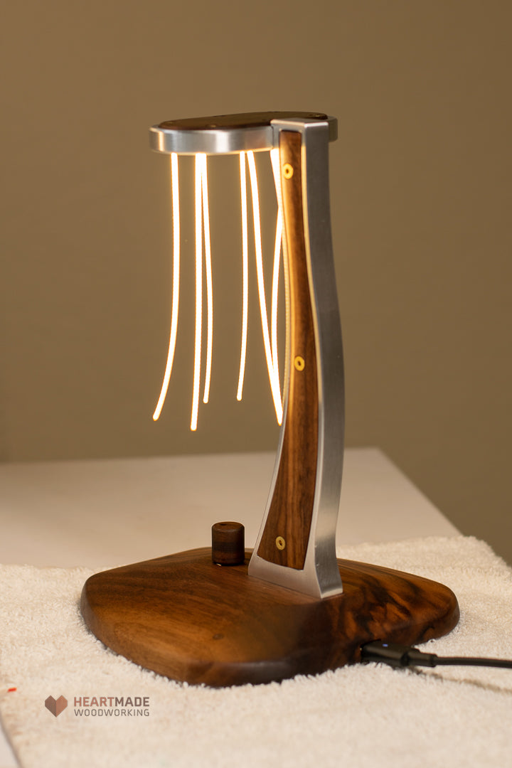 Noodle LED Lamp In Walnut And Aluminum - Custom Designed One-of-a-kind Light