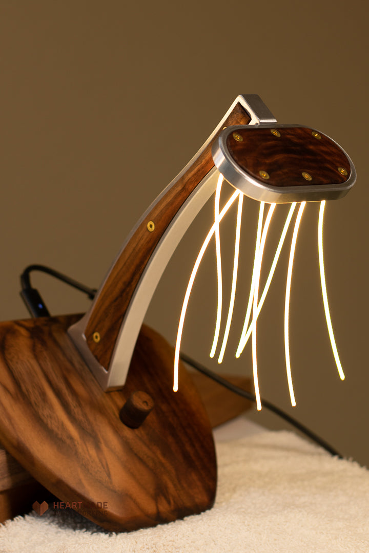 Noodle LED Lamp In Walnut And Aluminum - Custom Designed One-of-a-kind Light