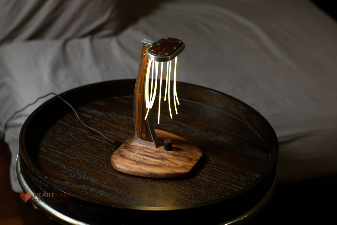 Noodle LED Lamp In Walnut And Aluminum - Custom Designed One-of-a-kind Light