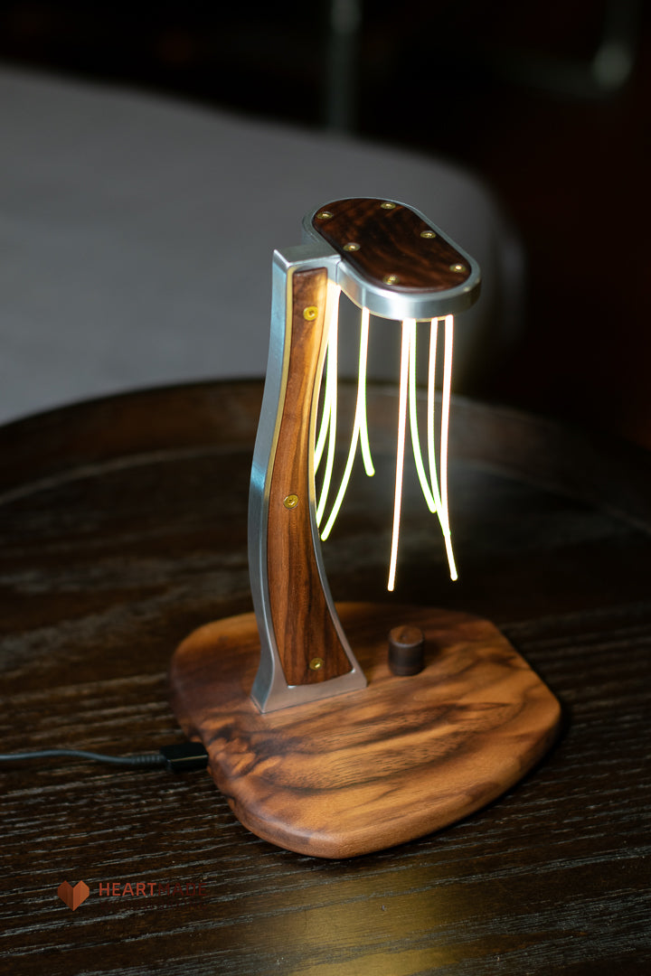 Noodle LED Lamp In Walnut And Aluminum - Custom Designed One-of-a-kind Light