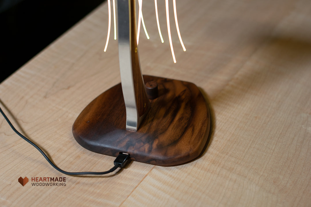 Noodle LED Lamp In Walnut And Aluminum - Custom Designed One-of-a-kind Light