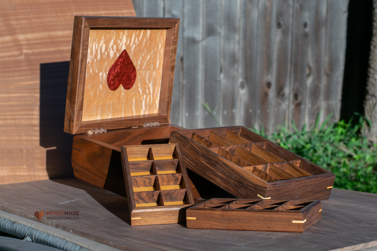 Walnut Jewelry Box with Bookmatched Quilted Maple Top