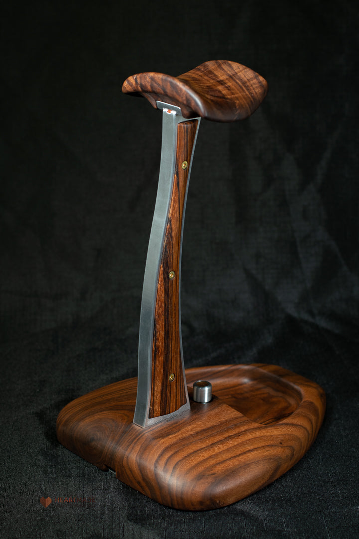 Walnut and Zebrawood Headphone Stand with LED Lighting