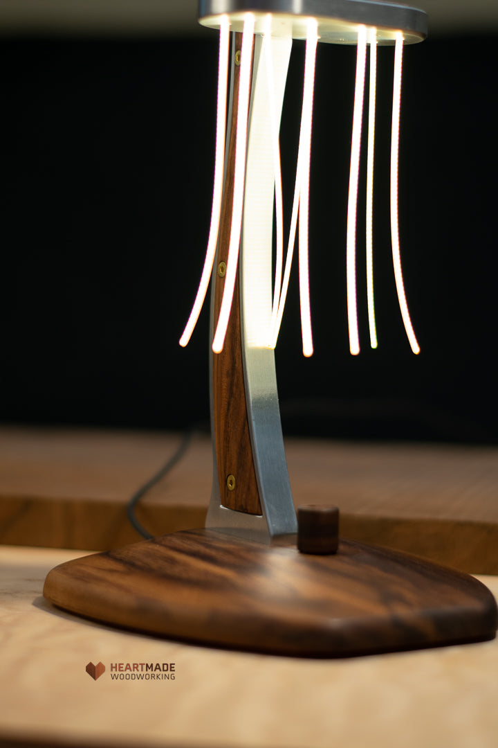 Noodle LED Lamp In Walnut And Aluminum - Custom Designed One-of-a-kind Light