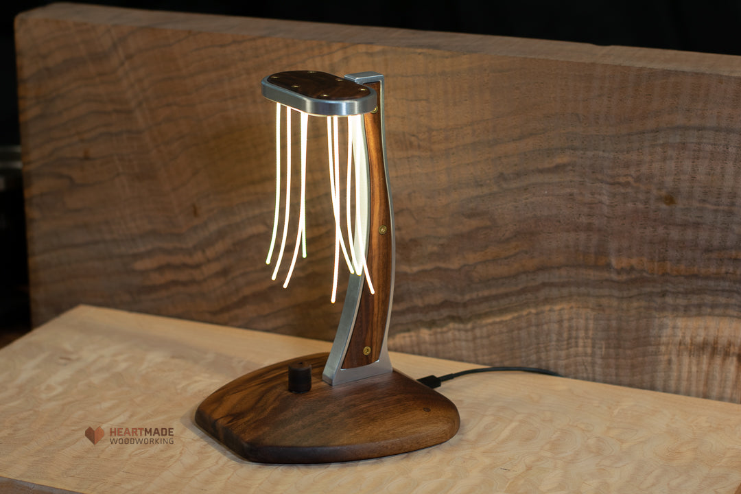 Noodle LED Lamp In Walnut And Aluminum - Custom Designed One-of-a-kind Light