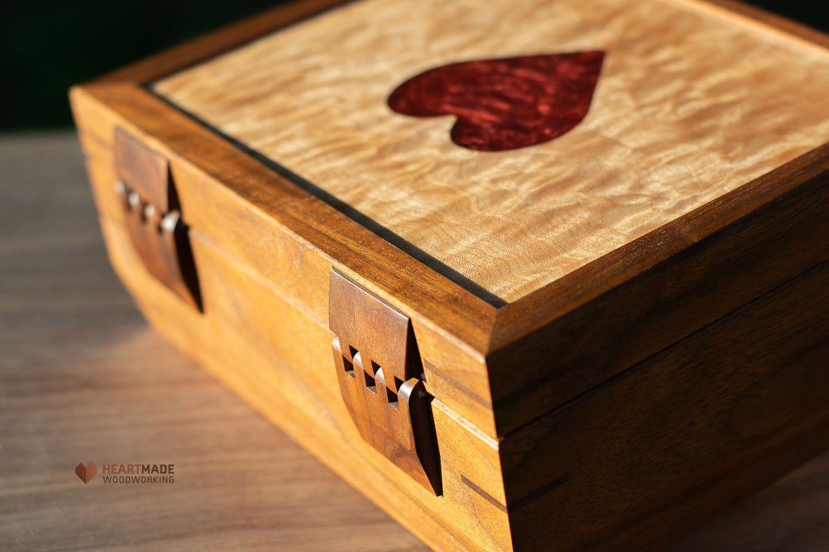 Walnut Jewelry Box with Bookmatched Quilted Maple Top