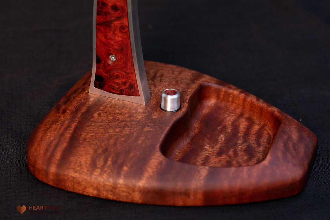 Quilted Mahogany and Burled Amboyna Headphone Stand With LED Lighting