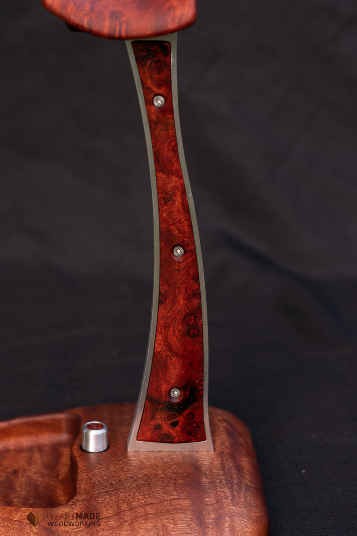 Quilted Mahogany and Burled Amboyna Headphone Stand With LED Lighting