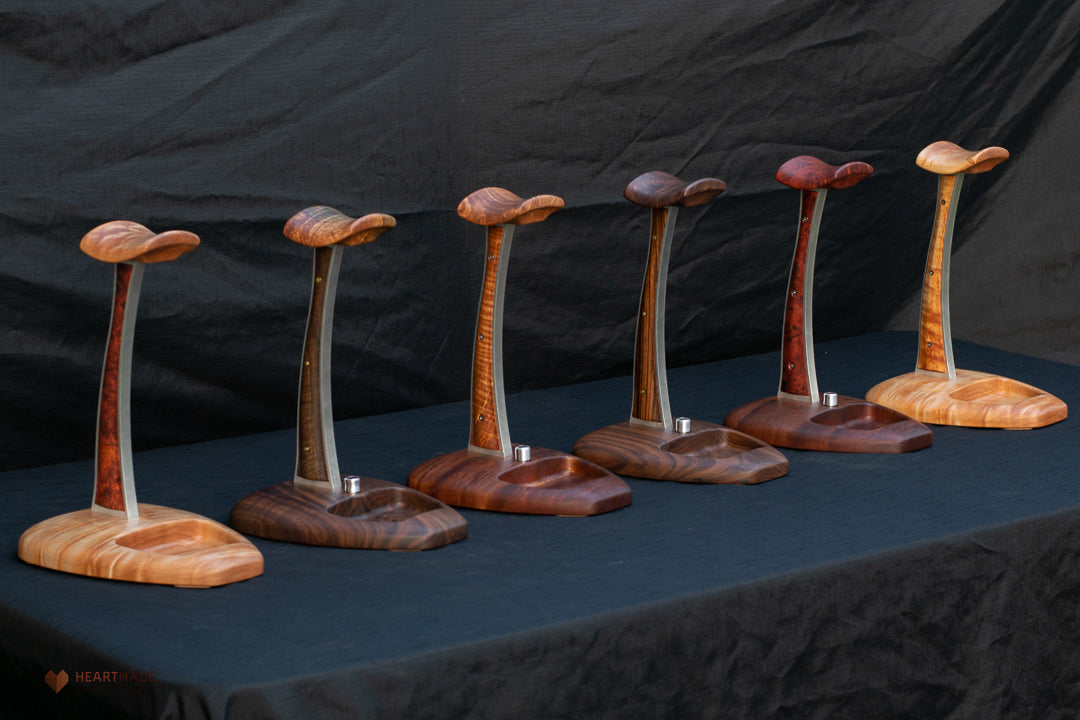 Walnut and Zebrawood Headphone Stand with LED Lighting