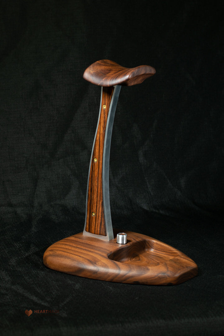 Walnut and Zebrawood Headphone Stand with LED Lighting